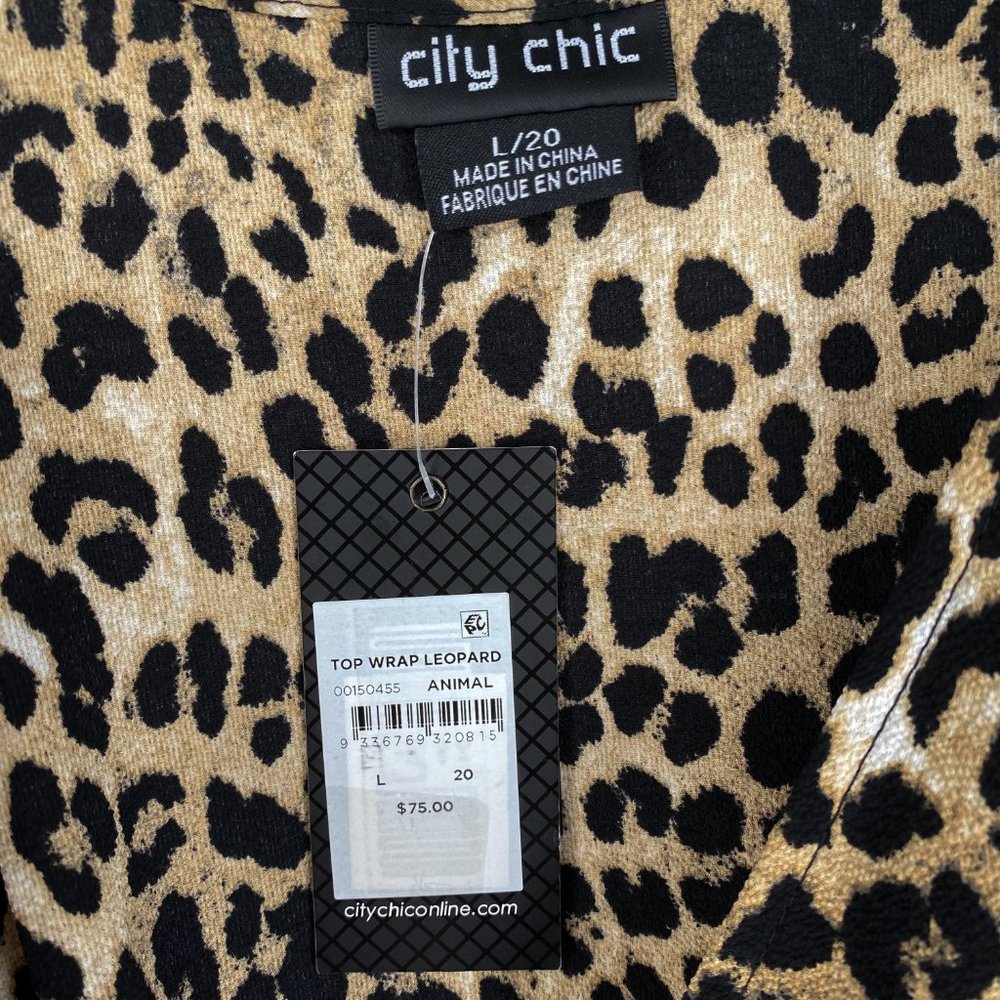 City Chic Women Leopard-Print Faux-Wrap Top Blouse - Picture 9 of 9